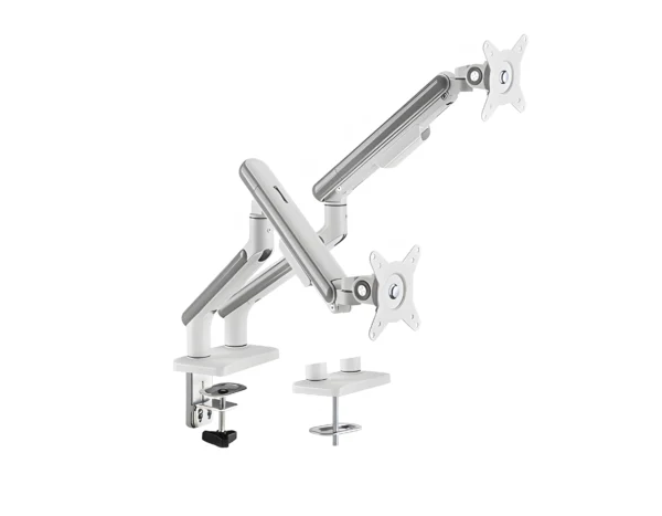 Podwójny uchwyt sprężynowy na monitor, podwójne ramię, sprężyna gazowa, srebrno-biały, HDWR SolidHand-FS02